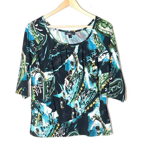 AGB Tops - AGB black floral ruffled blouse top shirt size petite large LP B187